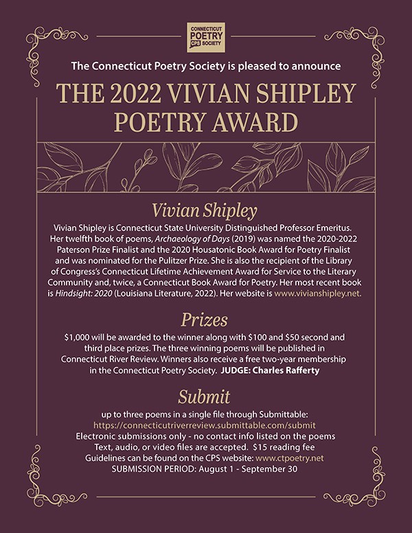 The 2022 Vivian Shipley Poetry Award