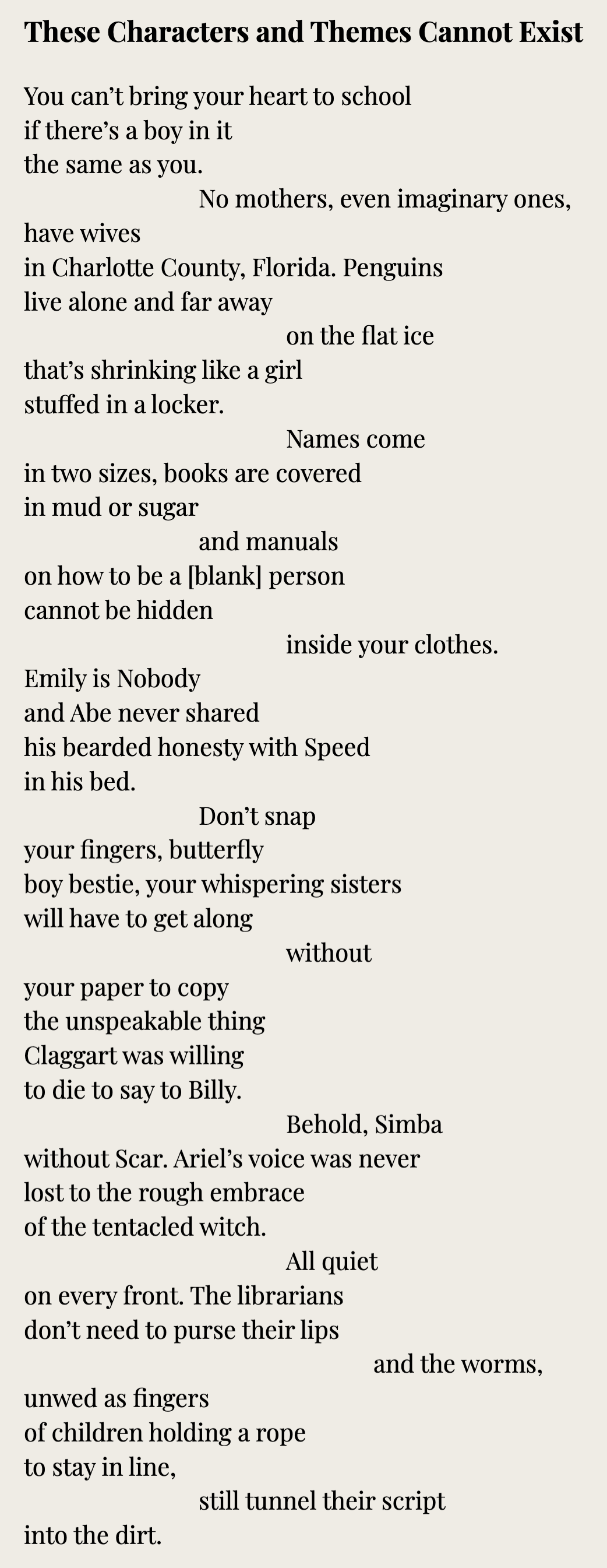 These Characters and Themes Cannot Exist